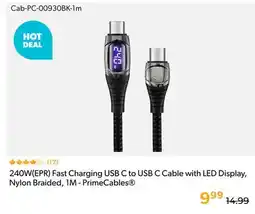 Shopper+ 240W(EPR) Fast Charging USB C to USB C Cable with LED Display, Nylon Braided, 1M - PrimeCables offer