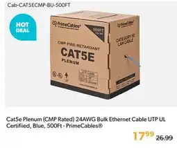 Shopper+ Cat5e Plenum (CMP Rated) 24AWG Bulk Ethernet Cable UTP UL Certifiied, Blue, 500Ft - PrimeCables offer