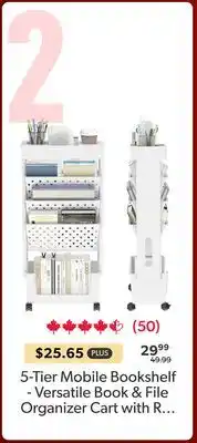 Shopper+ 5-Tier Mobile Bookshelf-Versatile Book & File Organizer Cart with R offer