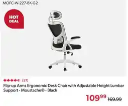 Shopper+ Moustache Flip-up Arms Ergonomic Desk Chair with Adjustable Height Lumbar Support - Black offer