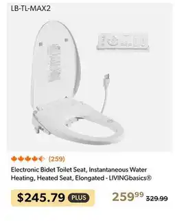 Shopper+ LIVINGbasics Electronic Bidet Toilet Seat, Instantaneous Water Heating, Heated Seat, Elongated offer