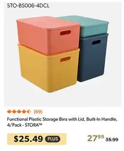 Shopper+ Functional Plastic Storage Bins with Lid, Built-In Handle, 4/Pack - STORA offer