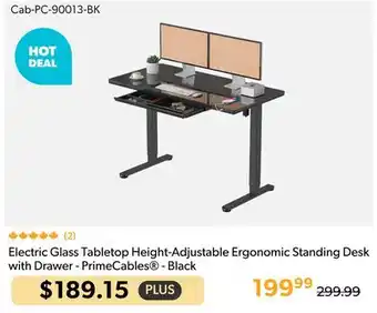 Shopper+ Electric Glass Tabletop Height-Adjustable Ergonomic Standing Desk with Drawer - PrimeCables - Black offer