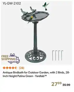 Shopper+ Antique Birdbath for Outdoor Garden, with 2 Birds, 28- Inch Height Patina Green - Yardlab offer