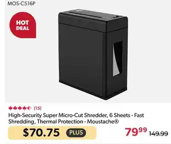 Shopper+ High-Security Super Micro-Cut Shredder, 6 Sheets - Fast Shredding, Thermal Protection - Moustache offer