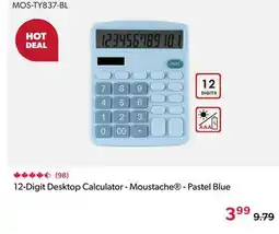 Shopper+ 12-Digit Desktop Calculator - Moustache - Pastel Blue offer