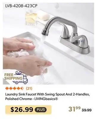 Shopper+ Laundry Sink Faucet With Swing Spout And 2-Handles, Polished Chrome - LIVINGbasics offer