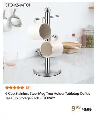 Shopper+ 6 Cup Stainless Steel Mug Tree Holder Tabletop Coffee Tea Cup Storage Rack - STORA offer