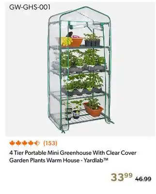 Shopper+ 4 Tier Portable Mini Greenhouse With Clear Cover Garden Plants Warm House - Yardlab offer