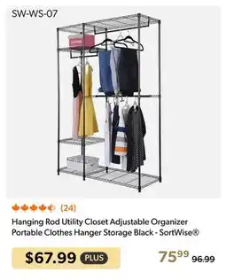 Shopper+ Hanging Rod Utility Closet Adjustable Organizer Portable Clothes Hanger Storage Black - SortWise offer