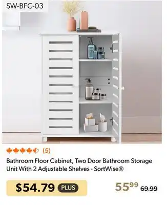 Shopper+ Bathroom Floor Cabinet, Two Door Bathroom Storage Unit With 2 Adjustable Shelves - SortWise offer