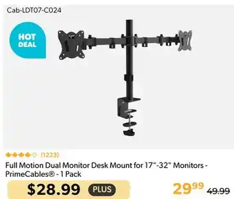 Shopper+ Full Motion Dual Monitor Desk Mount for 17-32 Monitors - PrimeCables - 1 Pack offer