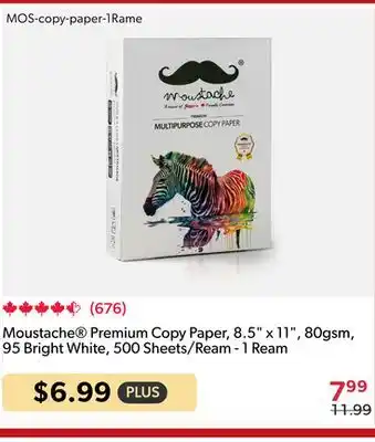 123Ink Moustache Premium Copy Paper, 8.5 x 11, 80gsm, 95 Bright White, 500 Sheets/Ream - 1 Ream offer