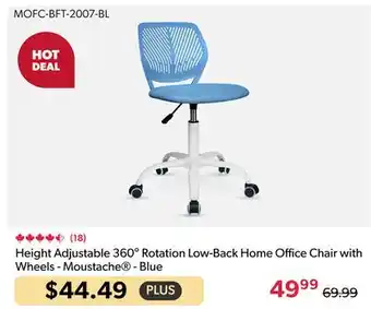 Shopper+ Height Adjustable 360° Rotation Low-Back Home Office Chair with Wheels - Moustache - Blue offer