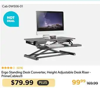 Primecables Ergo Standing Desk Converter, Height Adjustable Desk Riser - PrimeCables offer