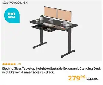 Primecables Electric Glass Tabletop Height-Adjustable Ergonomic Standing Desk with Drawer - PrimeCables - Black offer