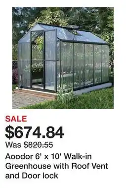 Bed Bath & Beyond Aoodor 6' x 10' Walk-in Greenhouse with Roof Vent and Door lock offer