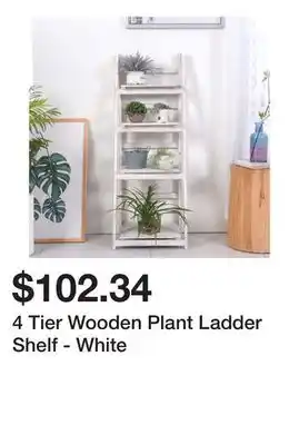 Bed Bath & Beyond 4 Tier Wooden Plant Ladder Shelf - White offer