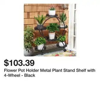 Bed Bath & Beyond Flower Pot Holder Metal Plant Stand Shelf with 4-Wheel - Black offer