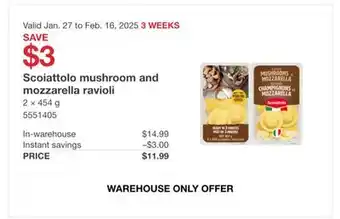 Costco Scoiattolo mushroom and mozzarella ravioli offer