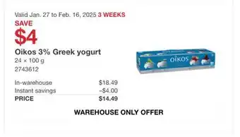 Costco Oikos 3% Greek Yogurt offer