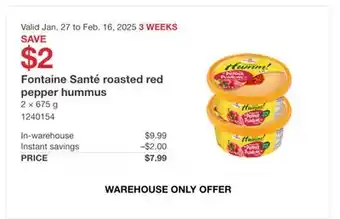 Costco Fontaine Sante roasted red pepper hummus offer