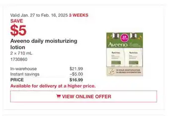 Costco Aveeno daily moisturizing lotion offer