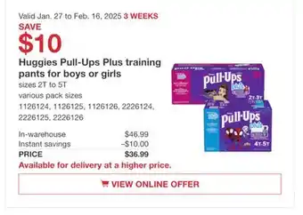 Costco Huggies Pull-Ups Plus training pants for boys or girls offer