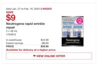 Costco Neutrogena rapid wrinkle repair offer