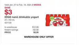 Costco LOGO nano drinkable yogurt offer