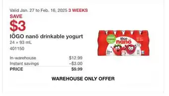 Costco LOGO nano drinkable yogurt offer