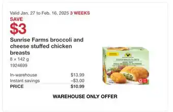 Costco Sunrise Farms broccoli and cheese stuffed chicken breasts offer