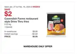 Costco Cavendish Farms restaurant style Drive Thru fries offer