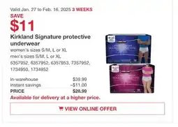 Costco Kirkland Signature protective underwear offer