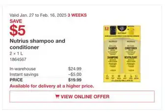 Costco Nutrius shampoo and conditioner offer