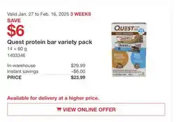 Costco Quest protein bar variety pack offer