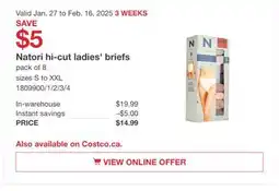 Costco Natori hi-cut ladies' briefs offer