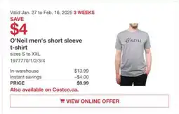 Costco O'Neil men's short sleeve t-shirt offer