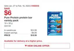 Costco Pure Protein protein bar variety pack offer