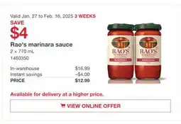 Costco Rao's marinara sauce offer