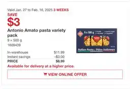 Costco Antonio Amato pasta variety offer