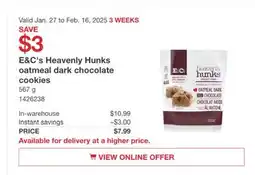 Costco E&C's Heavenly Hunks oatmeal dark Chocolate Cookies offer