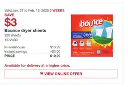 Costco Bounce dryer sheets offer