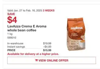 Costco LavAzza Cream E Aroma Whole Bean Coffee offer