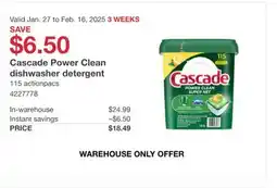 Costco Cascade Power Clean dishwasher detergent offer