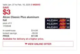 Costco Alcan Classic Plus aluminum toil offer