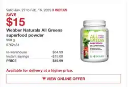 Costco Webber Naturals All Greens superfood powder offer