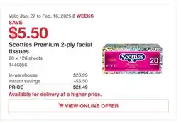 Costco Scotties Premium 2-ply facial tissues offer