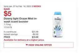 Costco Down light Ocean Mist in- wash scent booster offer