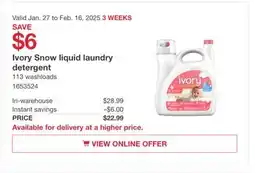 Costco Ivory Snow Liquid laundry detergent offer